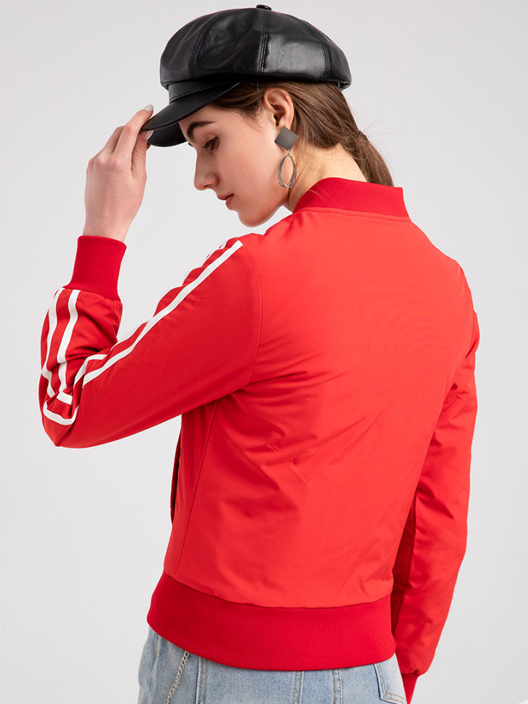 Pilot Style Jacket Daily Fall Winter Casual Solid Color Stand Collar Sporty Jacket