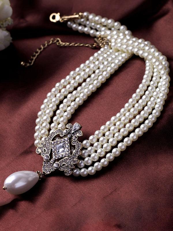 Beautiful White Pearl Statement Necklace for & Girls