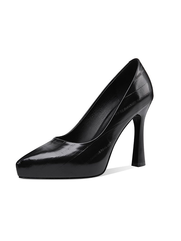 10.5CM High Heel Platform Pointed Toe Leather Shoes