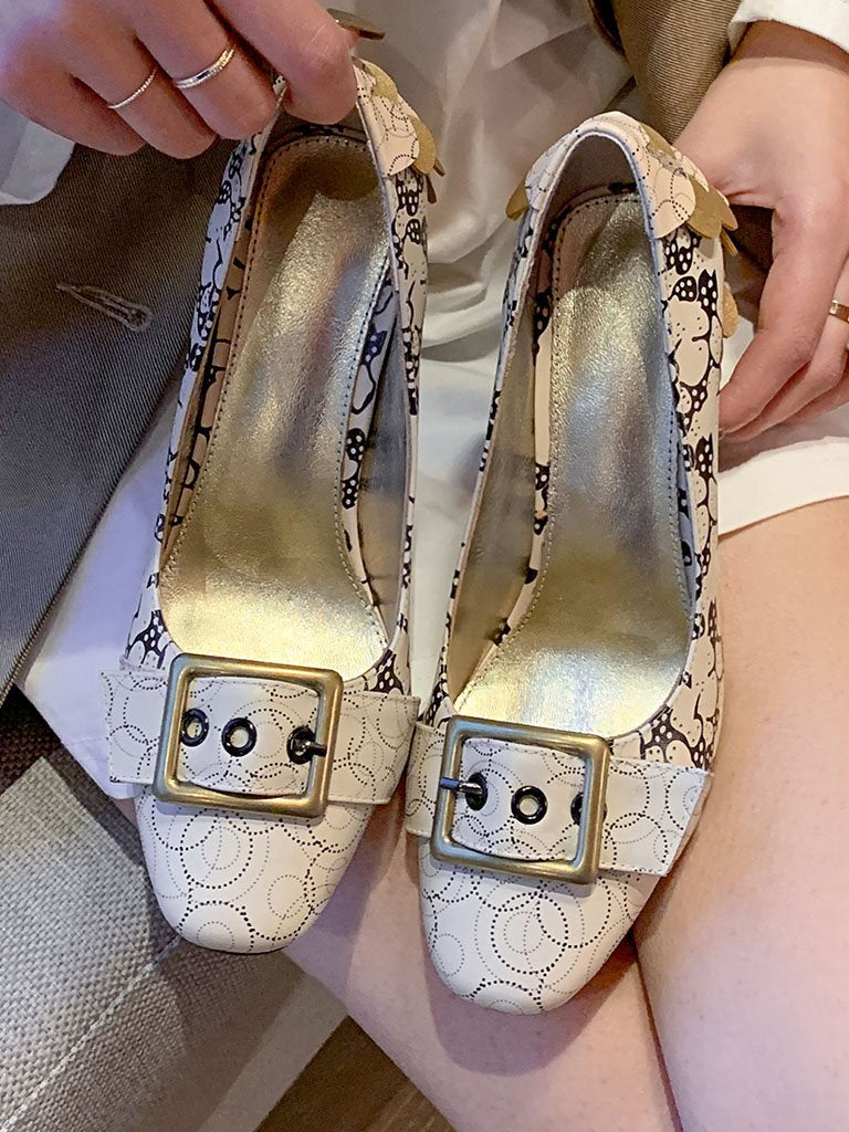 Stone Patten Petal Chunky Heel  Vintage Shoes