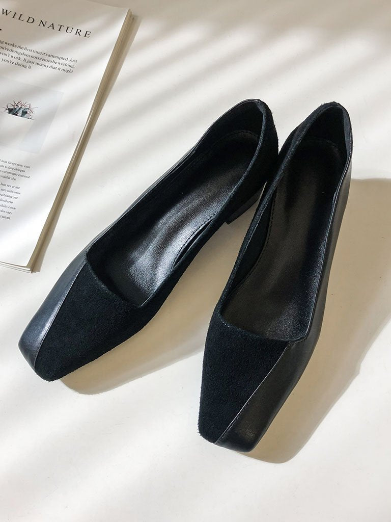 Handmade Chunky Heel  Square Toe Leather Vintage Shoes