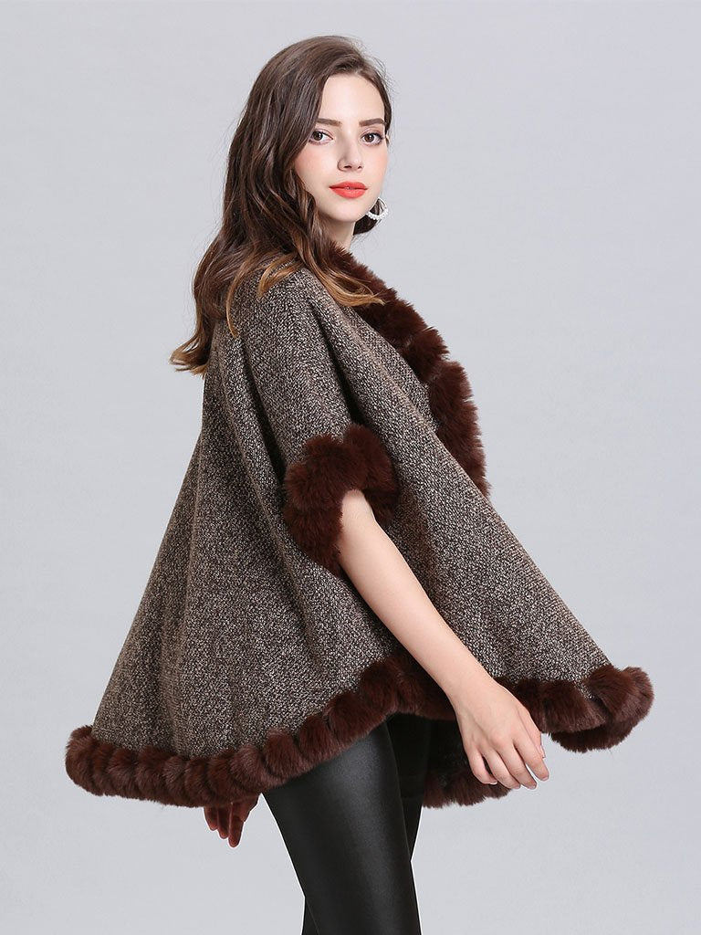 Faux Fur Coat Wool Cape Coat Half Sleeve Overcoat