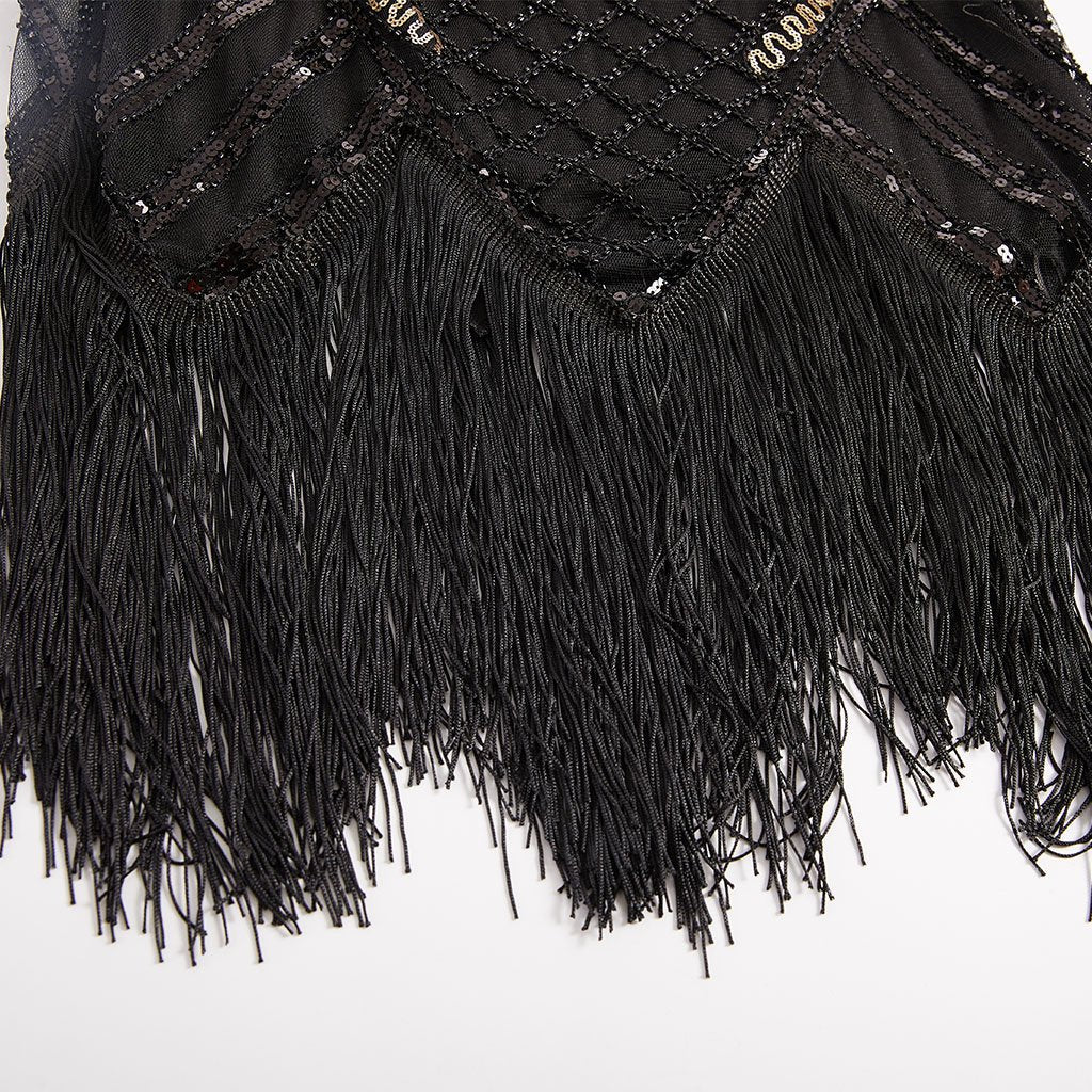 Black 1920s V Neck Sequined Flapper Dress
