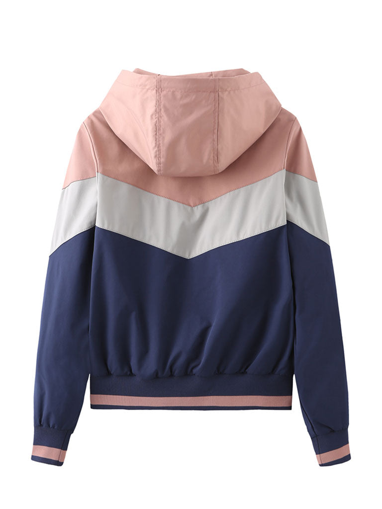 Jacket Street Daily Fall Winter Casual Color Block Stand Collar Jacket