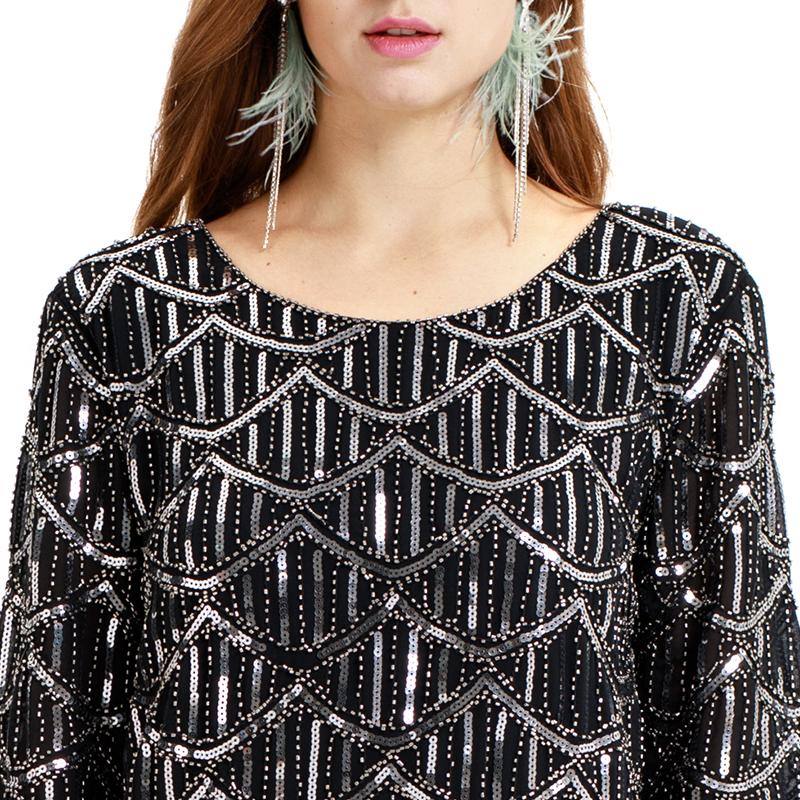 Black 1920s Crew Neck Sequined Flapper Dress