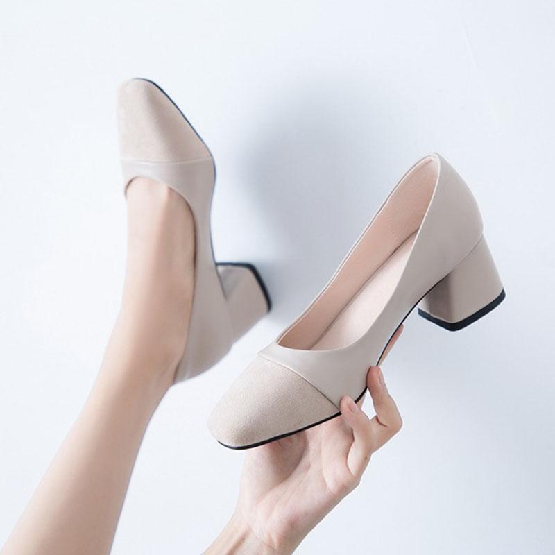 Heel Pointed Cap-Toe Chunky Heel PU Leather