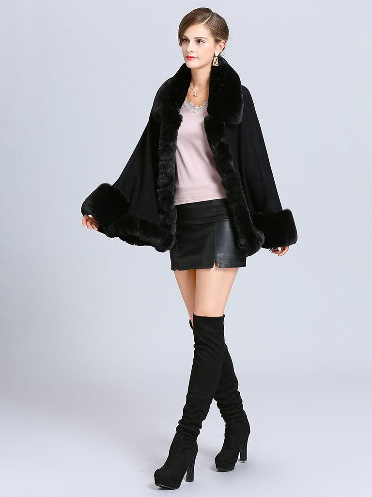 Poncho Sweater Faux Fur Coat Shawl Collar