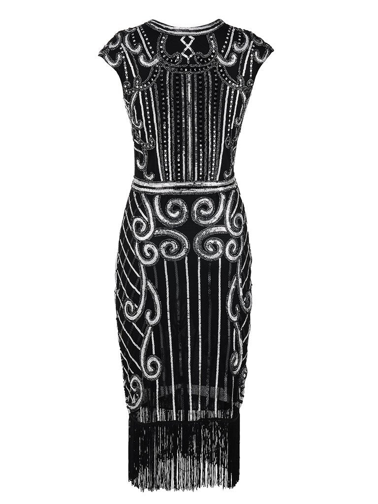 1920s Crew Neck Sequined Flapper Dress