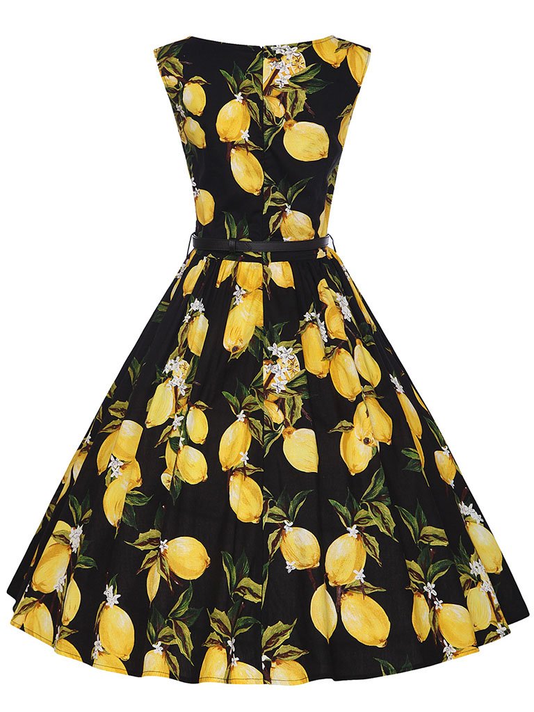 Sweet Lemon Printed Cotton 1950s Vinateg Dress