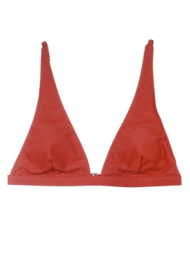 Red High Waisted Two Pieces Striated Triangle Bikini Sets