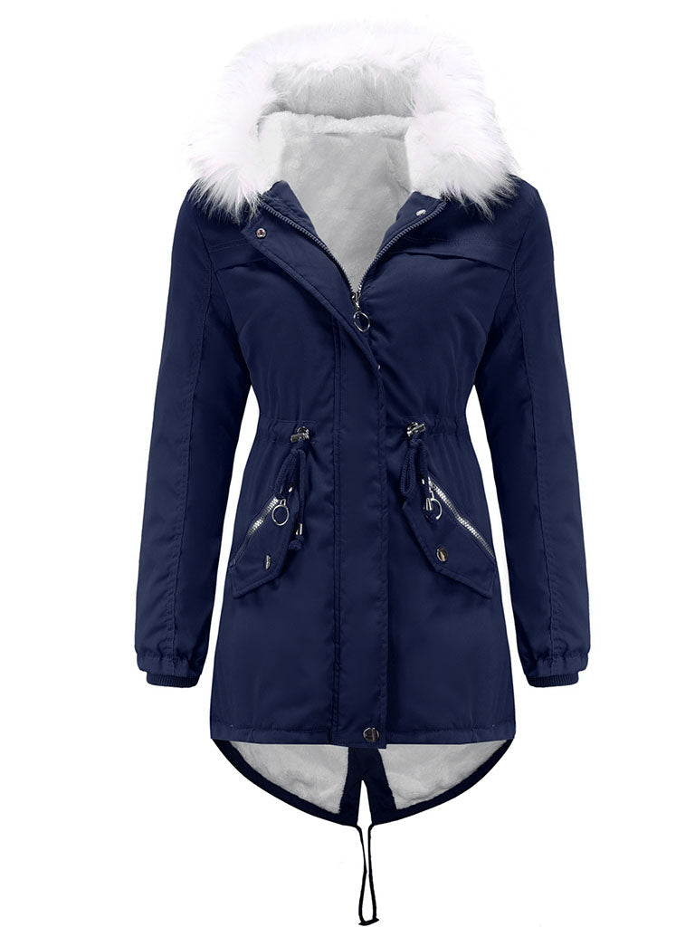 Coat Daily Going Out Fall Winter Casual Waisted Solid Color Cotton Oversized Hoodie Coat