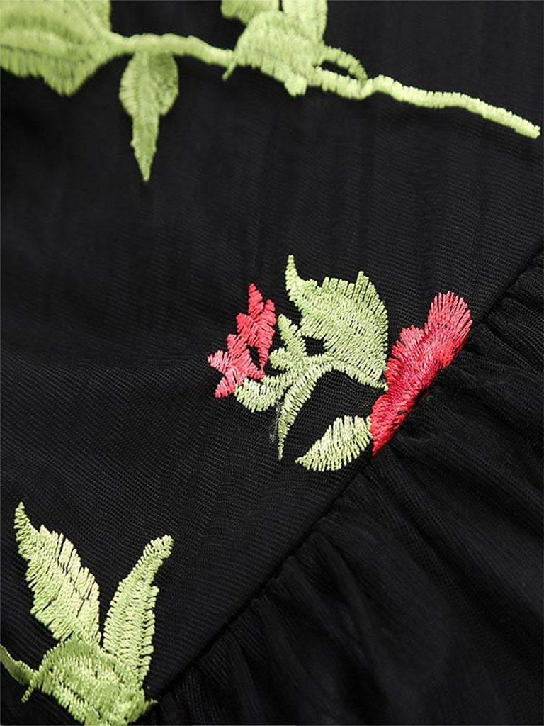 Off Shoulder 1950s Rose Embroidery Dress