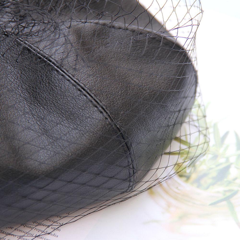 Black Faux Leather Beret Hat Cap