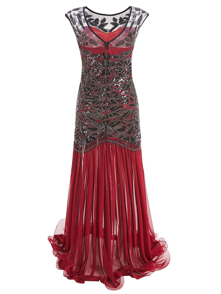 Green 1920s Maxi Sequined Flapper Dress