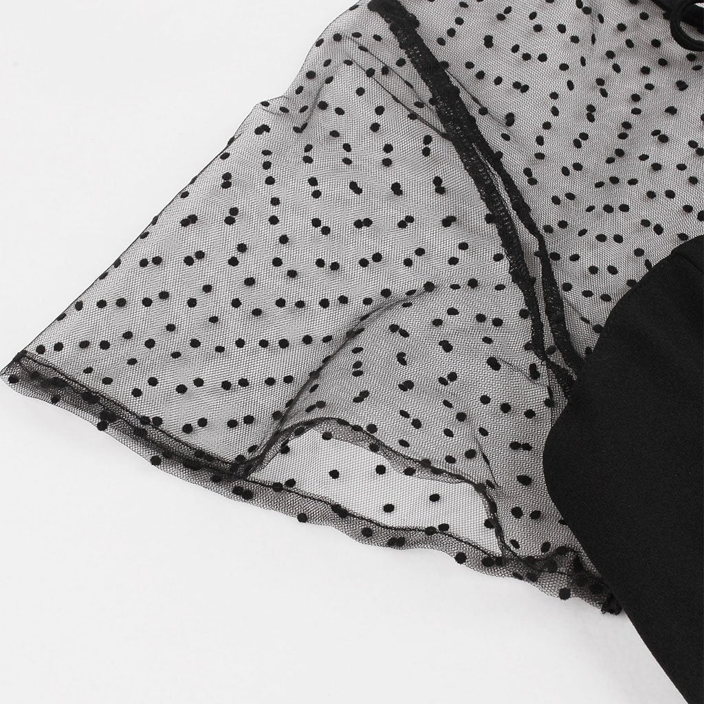 With Pocket Semi-Sheer A Line Black 50S Dress