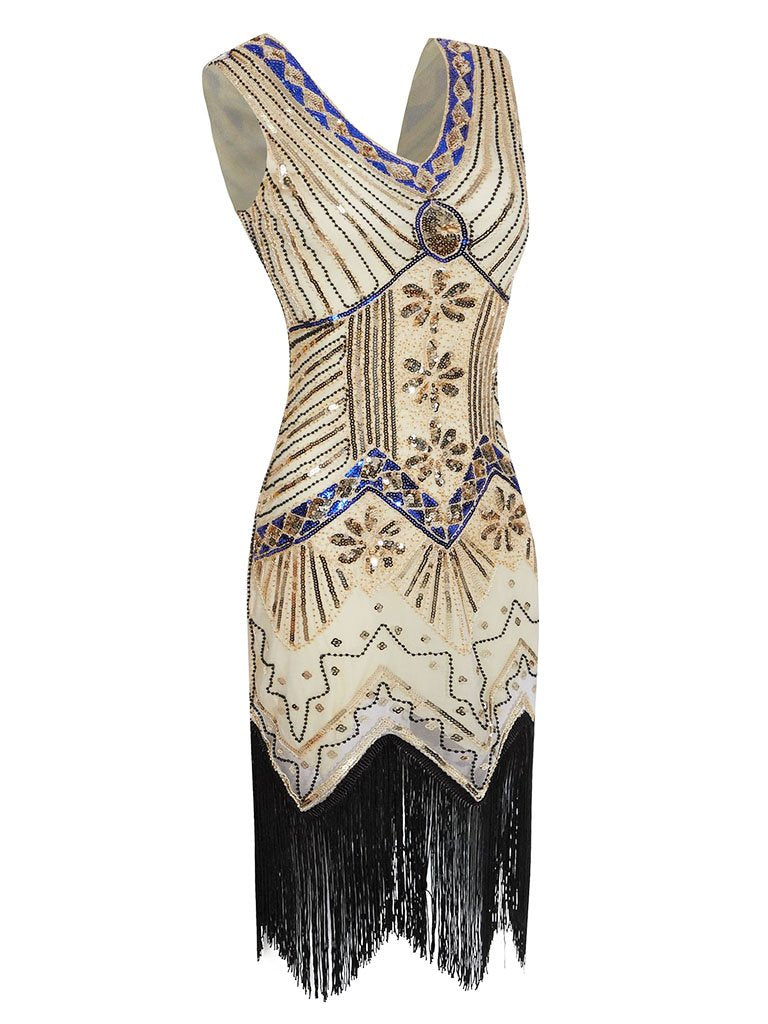 3 Colors 1920s  V Neck Sequined Flapper Dress