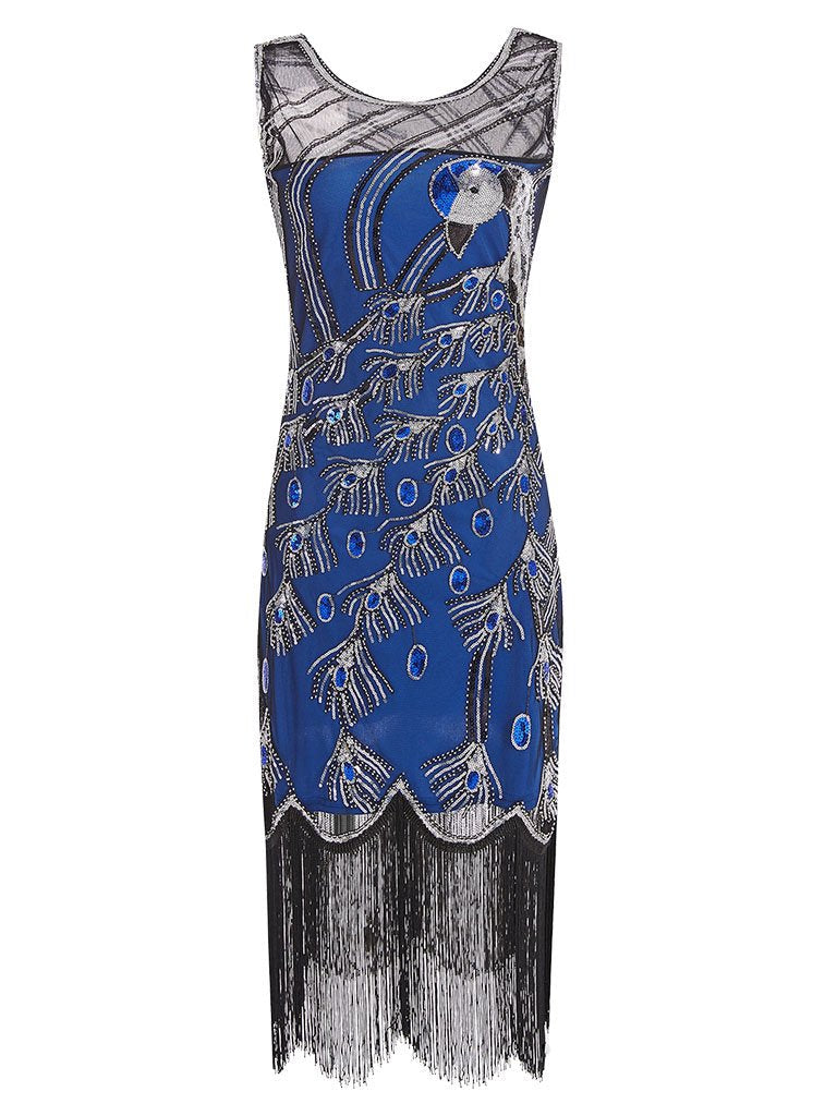 4 Colors 1920s Peacock Sequined Flapper Dress