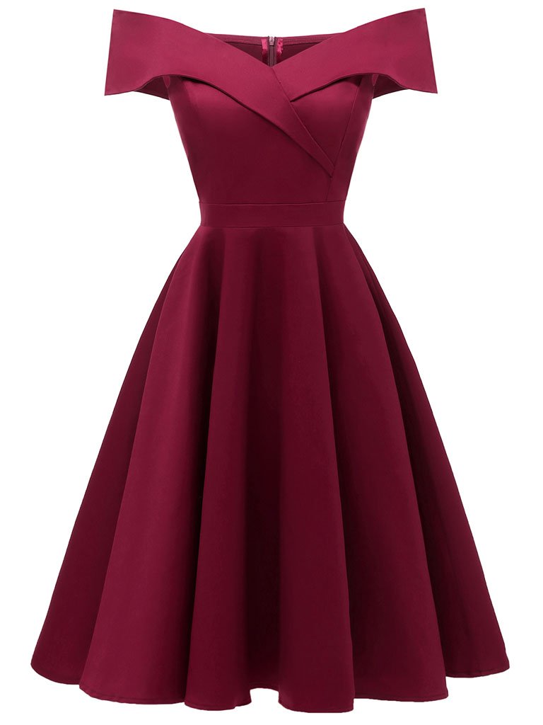 Navy 1950s Off Shoulder Swing Vintage Party Dress