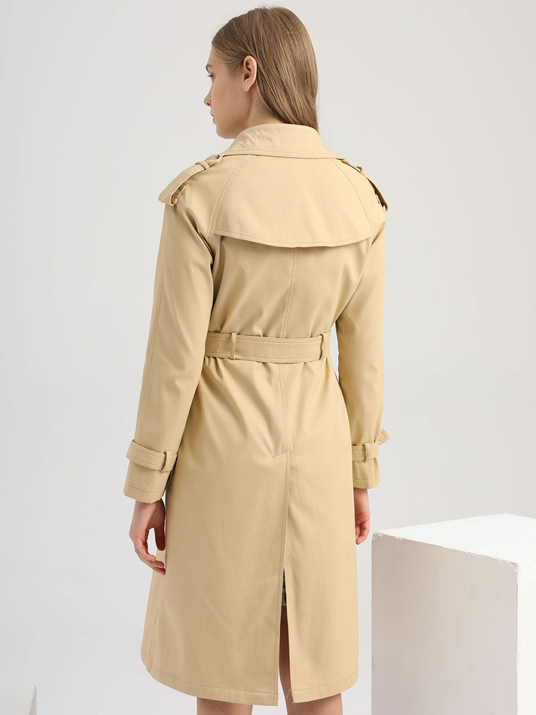 Trench Coat Going out Fall Winter Turndown Collar Button Waisted Solid Color Long Coat