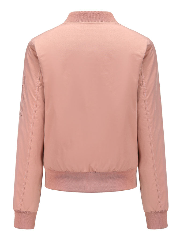 Pilot Style Jacket Daily Zippered Fall Winter Casual Solid Color Stand Collar Sporty Jacket