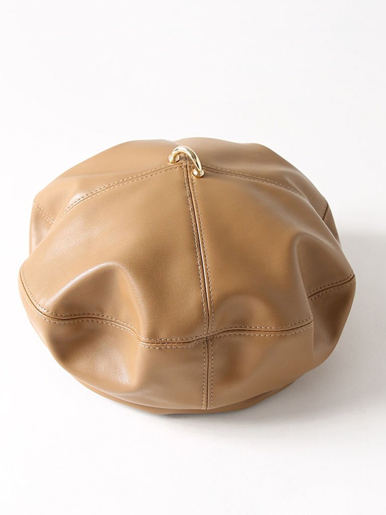 Faux Leather Beret Beanie Hat Cap