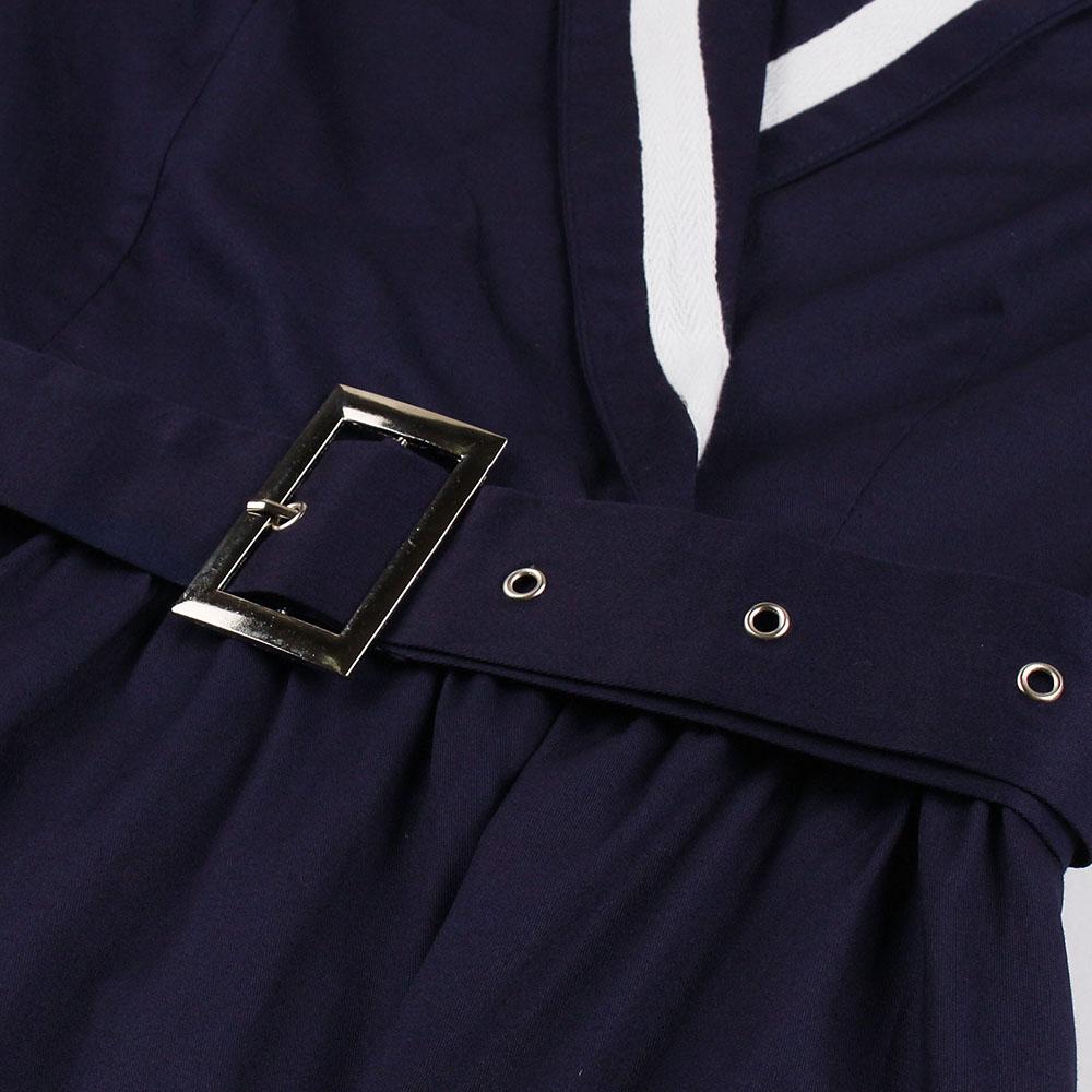 Navy 1950s V Neck Vintage Swing Dress