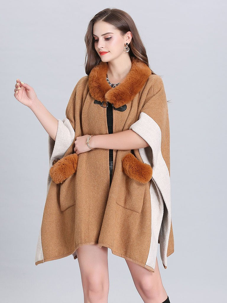 Faux Fur Coat Wool Cape Coat Half Sleeve 's Overcoat