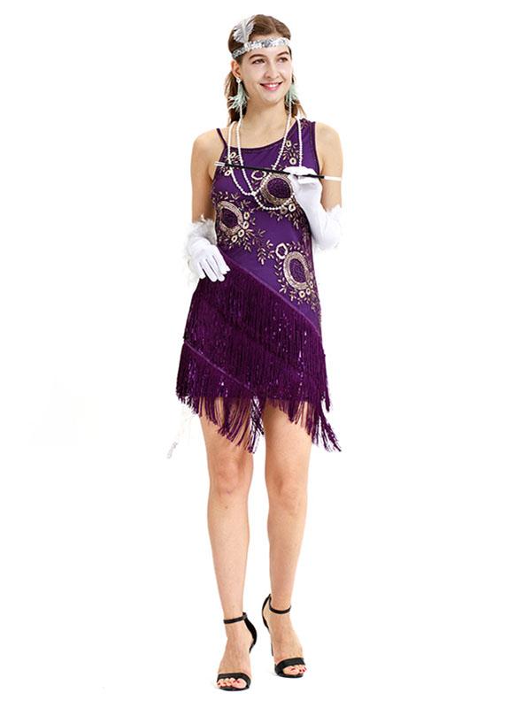 Purple 1920s Sequined Fringed  Flapper Dress