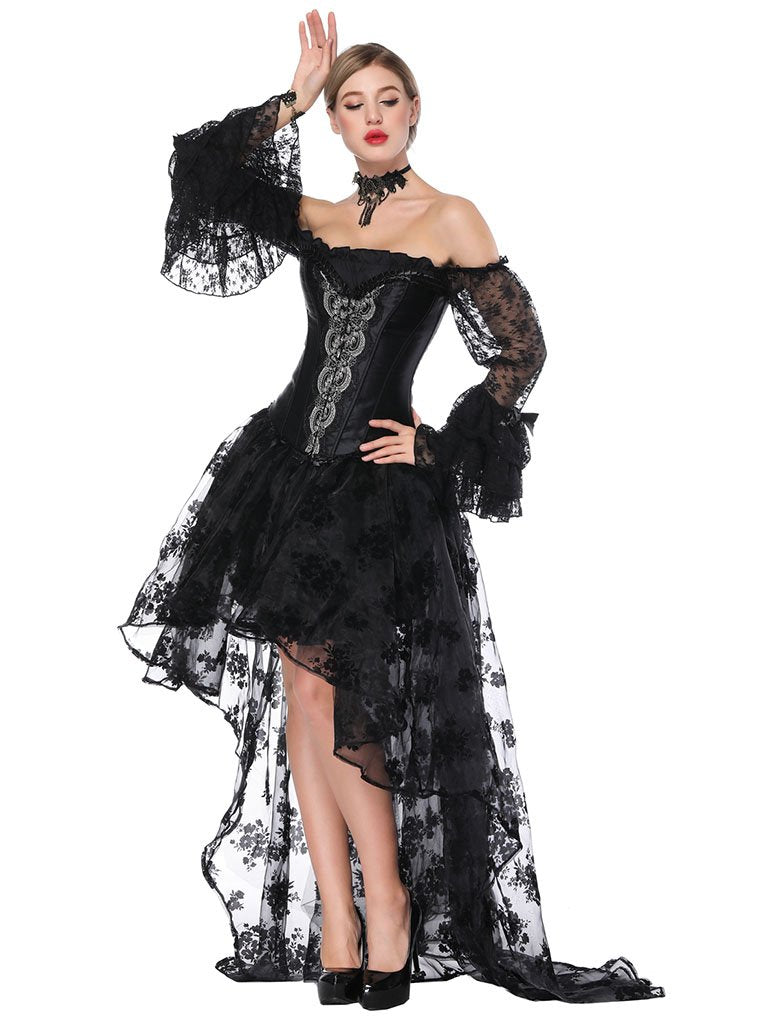 Gothic Costume Halloween Black Strapless Asymmetrical Skirt And Corset