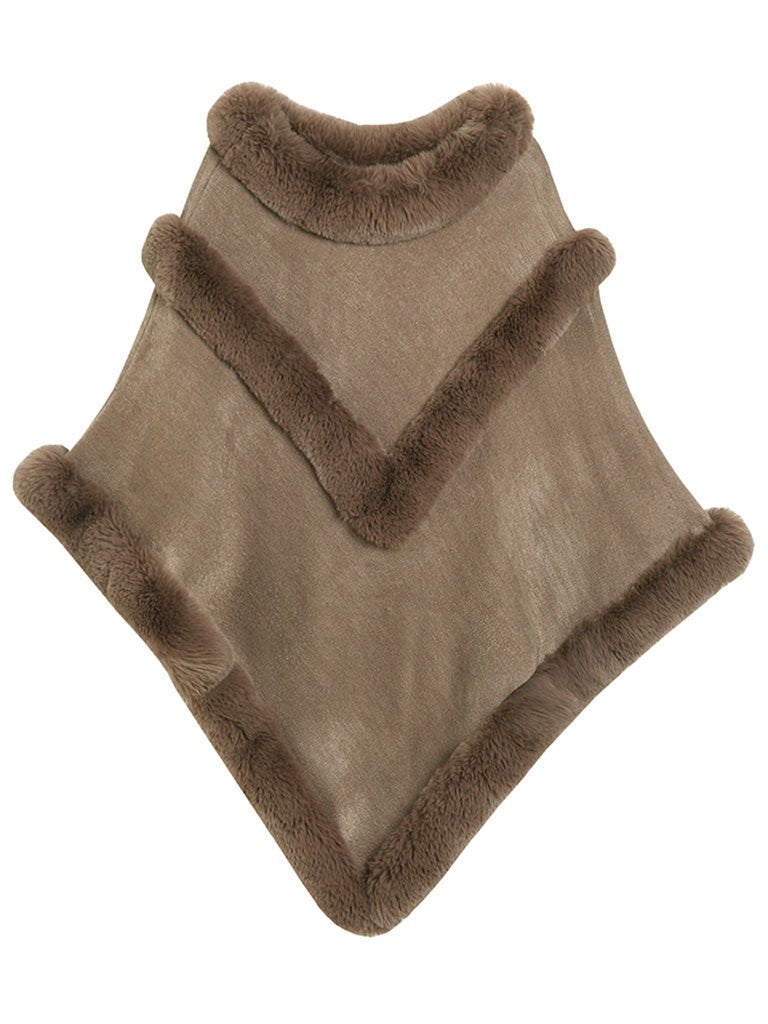 Coat Cape Peacoat Faux Fur Collar Poncho