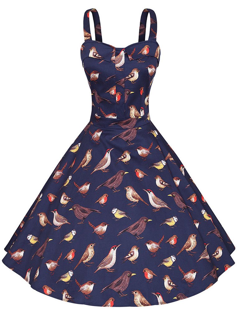 Sweet Birds Printed Cotton 50s Flapper Dress