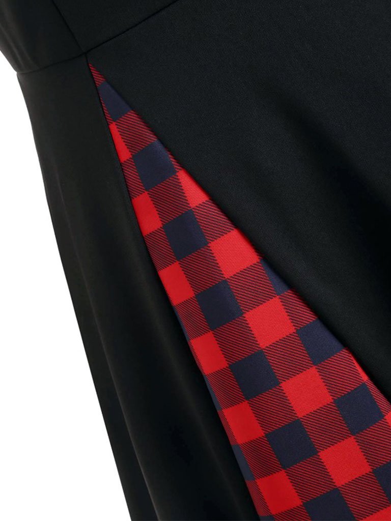 1950S Bow Collar Plaid Swing Dress