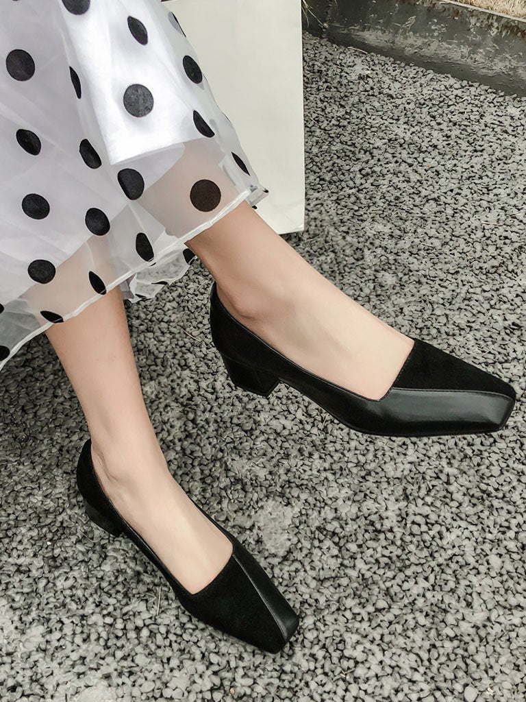 Handmade Chunky Heel  Square Toe Leather Vintage Shoes