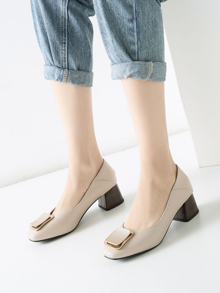 Chunky Heel  Square Toe PU Vintage Shoes