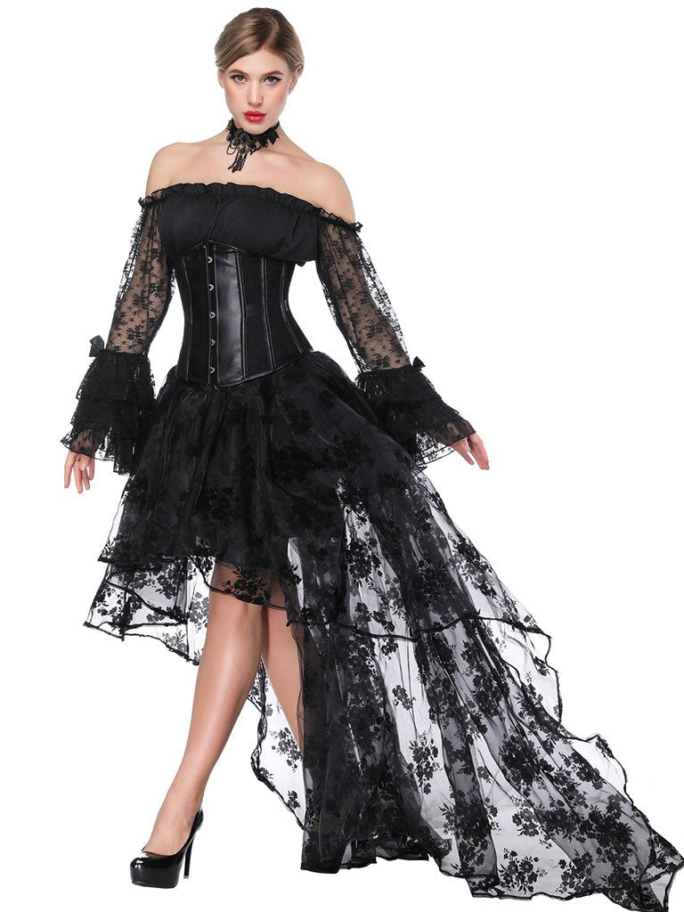 Gothic Costume Halloween  Lace  Top Corset And Asymmetrical Skirt
