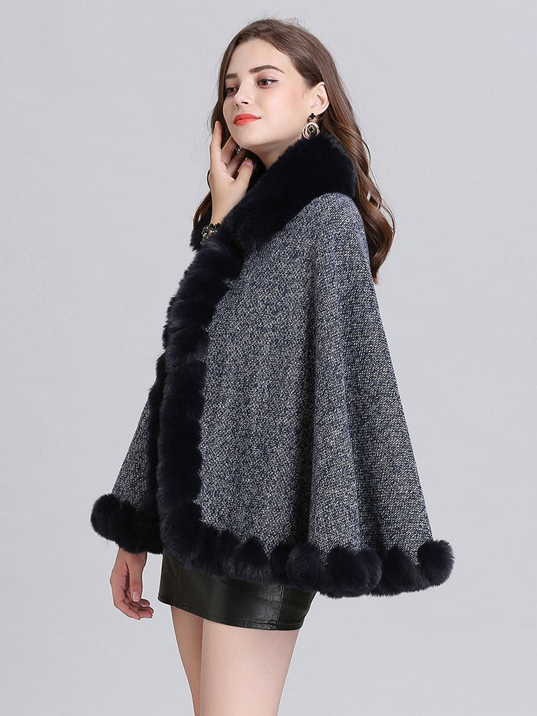 Poncho Knitwear Oversized Sweater Faux Fur Coat Shawl Collar Sweaters