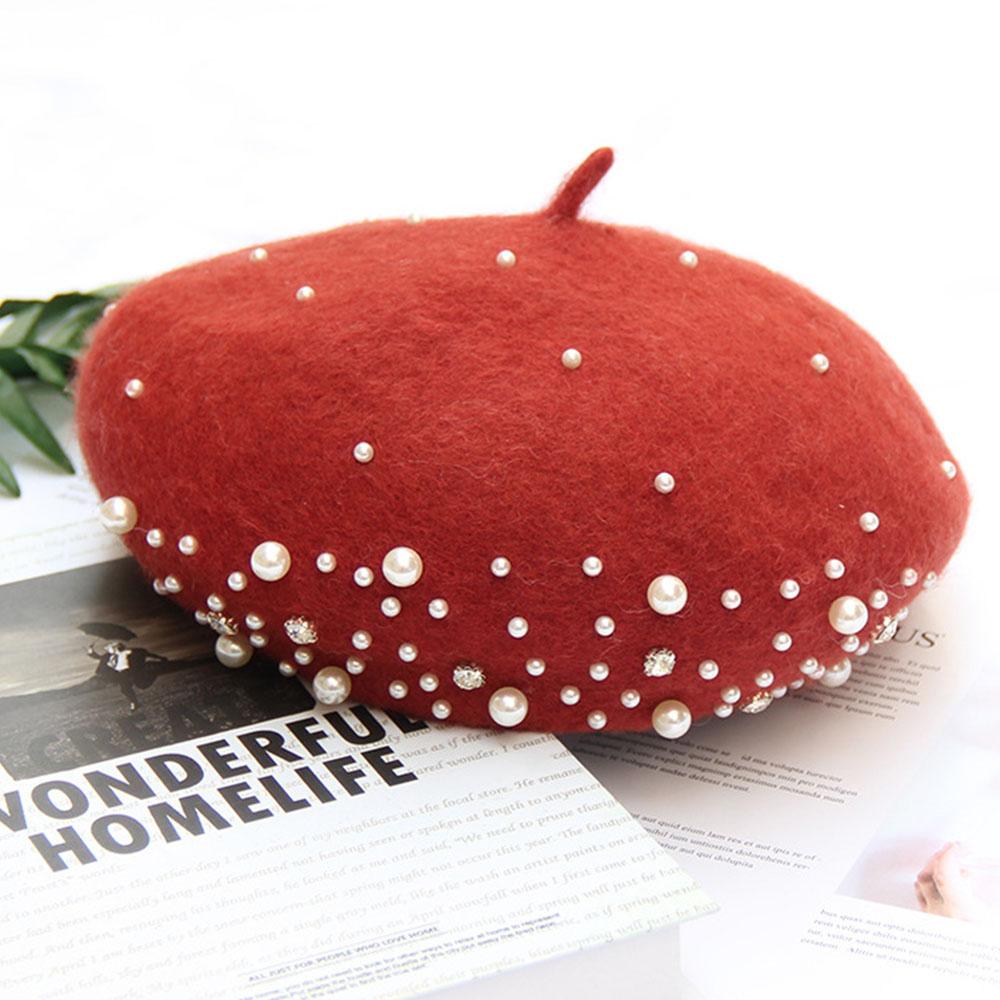 Pearl French Artist Wool Felt Beret Hat Cap