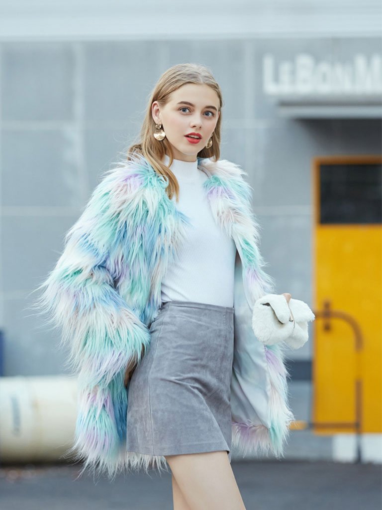 Faux Fur Coat Long Sleeve Ice-cream Winter Coat