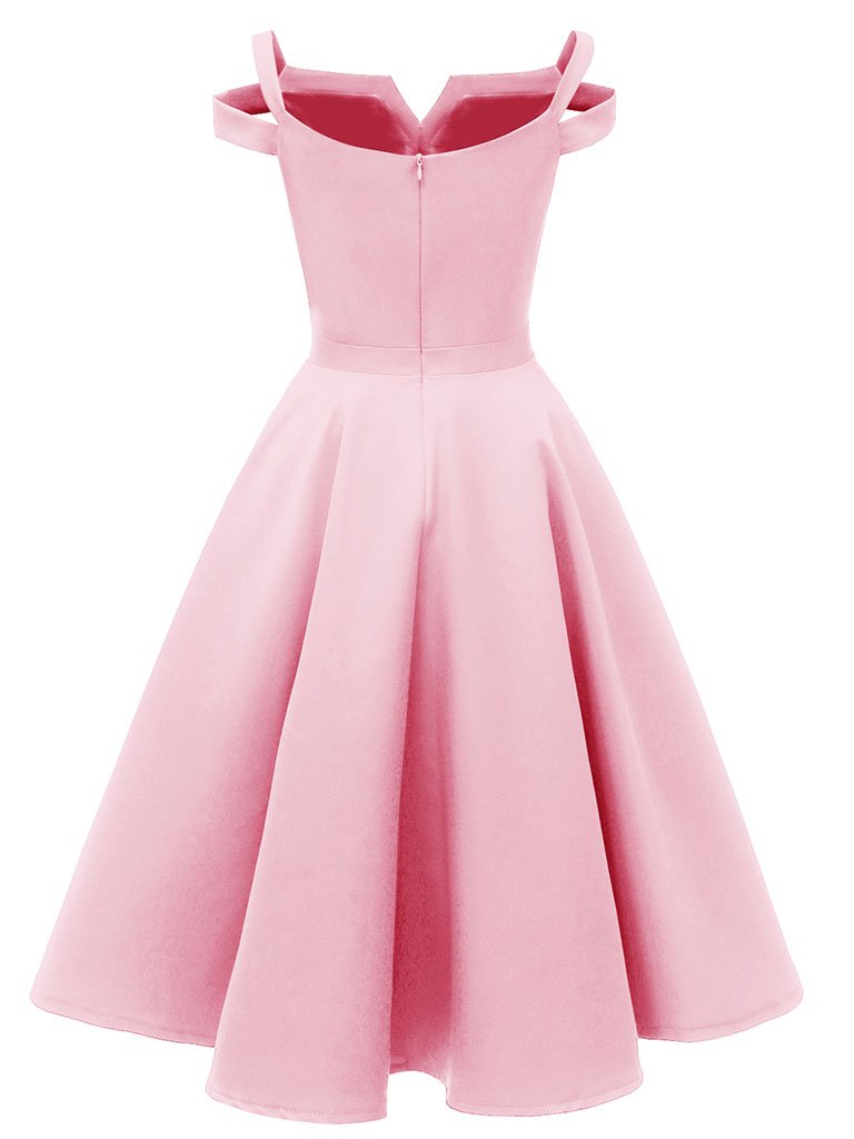 Wine Red 1950s Cold Shoulder Vintage Dress