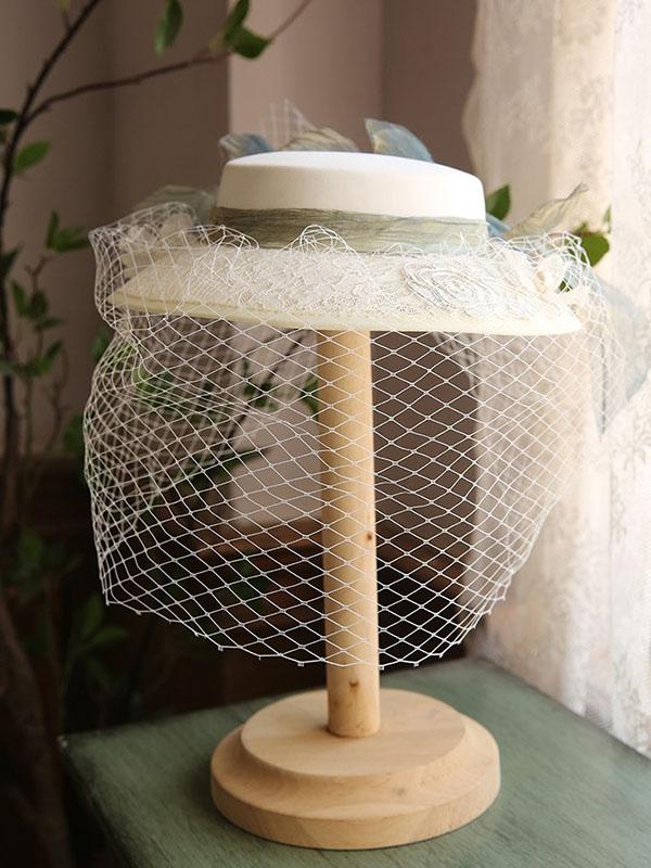 Flower Embroidery Bow Rhinestone Tulle Decoration 1950S Hat