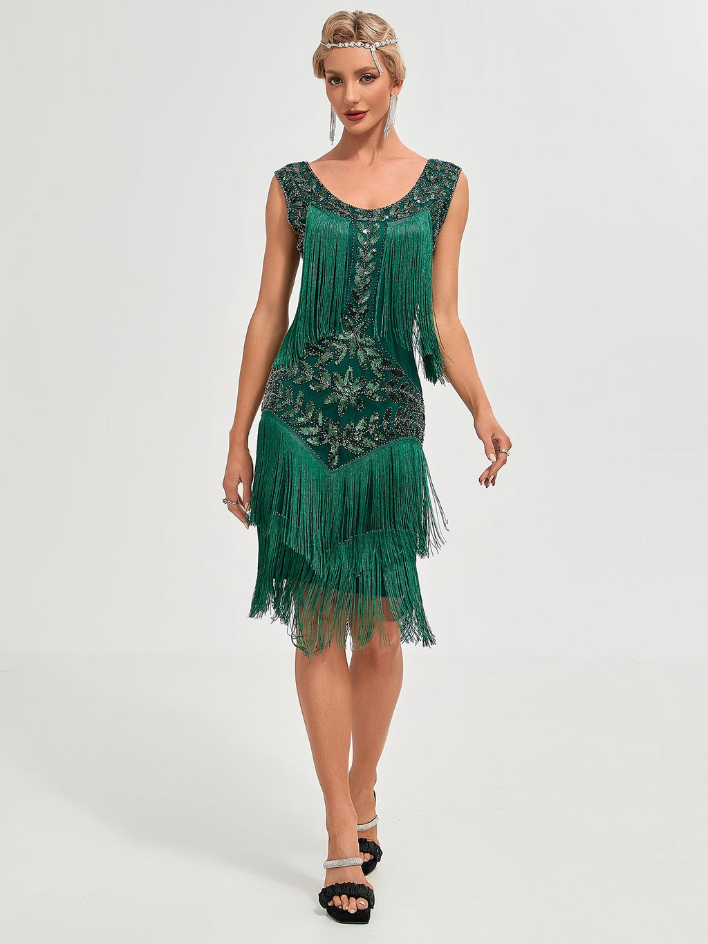 Crew Neck Sequined Beaded Tassels 1920S Gatsby Dress