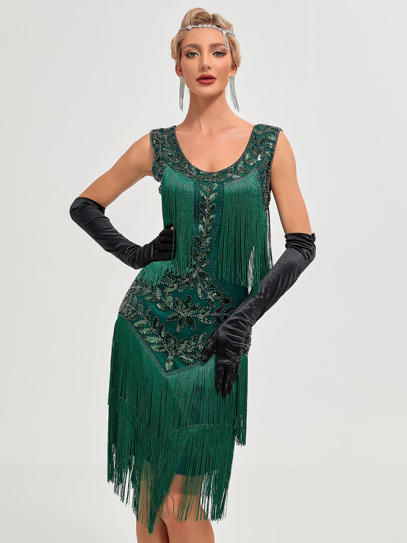Crew Neck Sequined Beaded Tassels 1920S Gatsby Dress