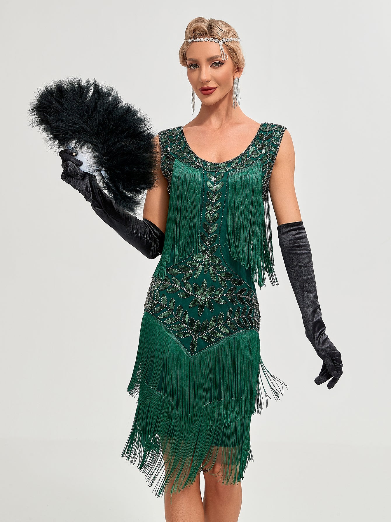Crew Neck Sequined Beaded Tassels 1920S Gatsby Dress