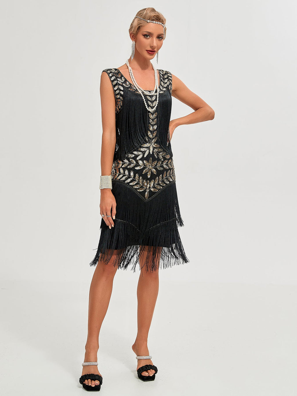 Crew Neck Sequined Beaded Tassels 1920S Gatsby Dress