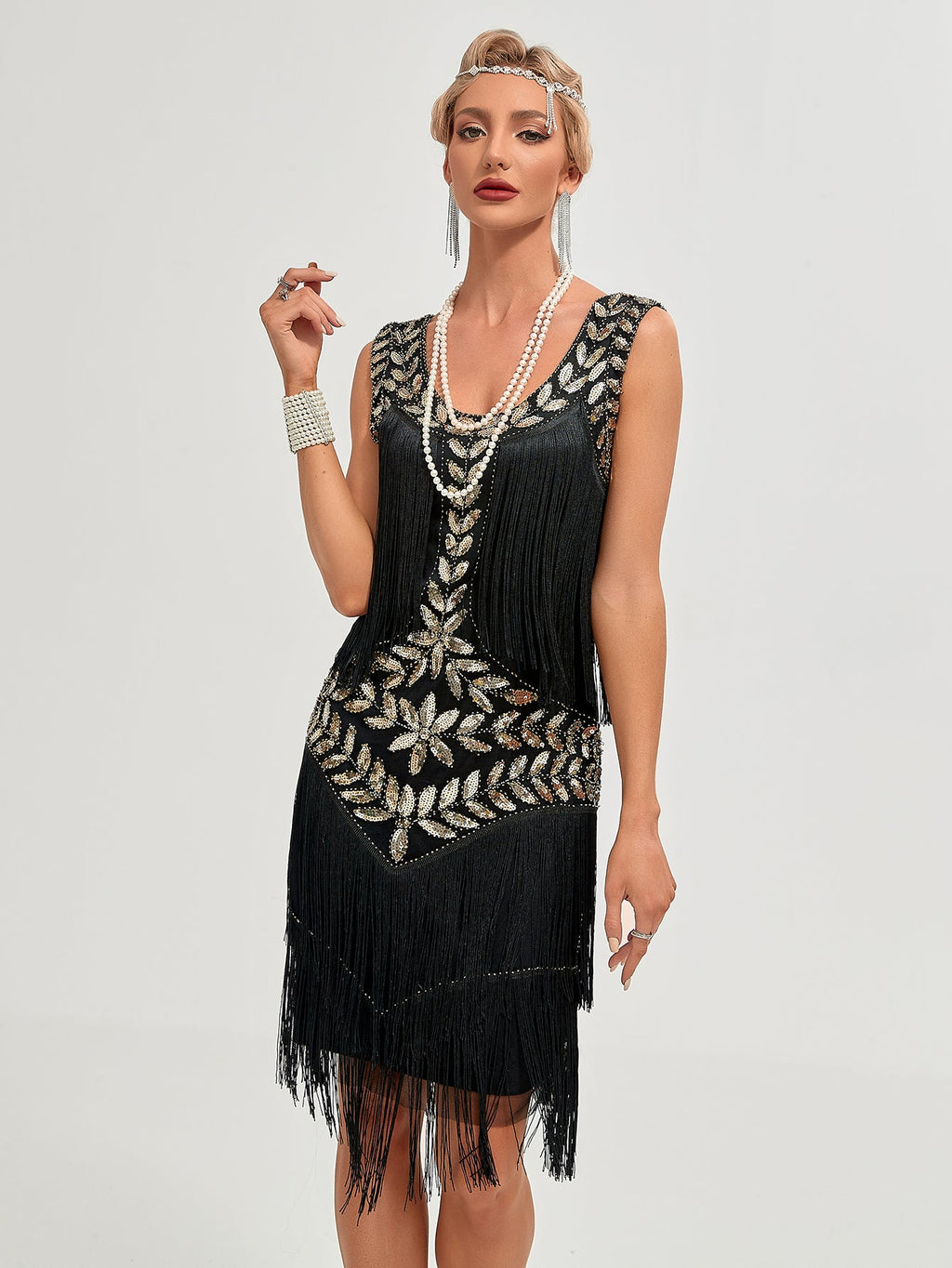 Crew Neck Sequined Beaded Tassels 1920S Gatsby Dress