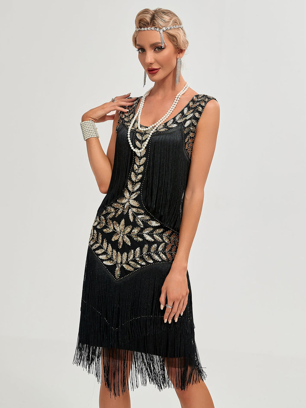 Crew Neck Sequined Beaded Tassels 1920S Gatsby Dress