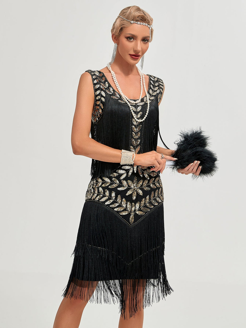 Crew Neck Sequined Beaded Tassels 1920S Gatsby Dress