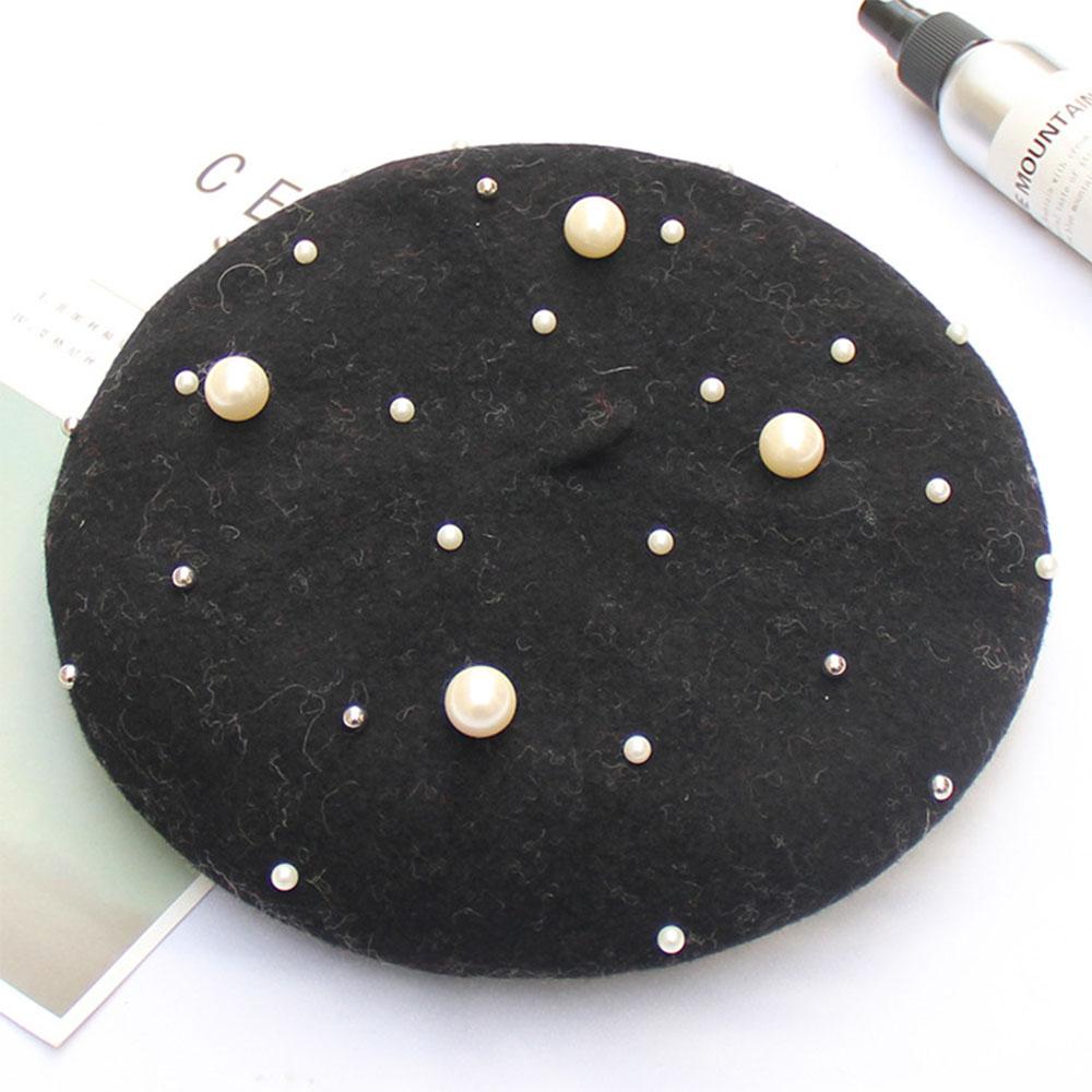 Pearl Stars Wool Felt Beret Hat Cap