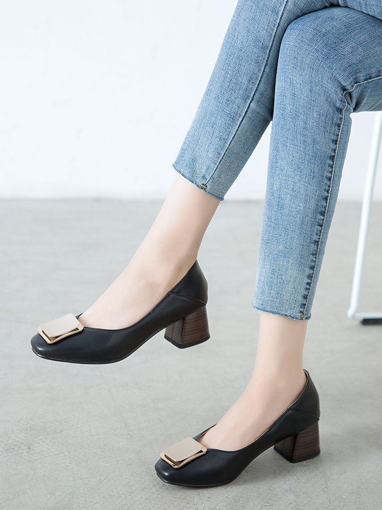 Chunky Heel  Square Toe PU Vintage Shoes