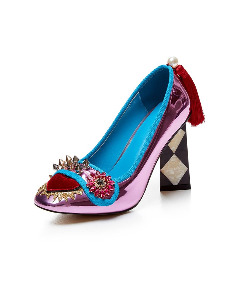 Sweet Heart Rivet Chunky Heel  Vintage Shoes